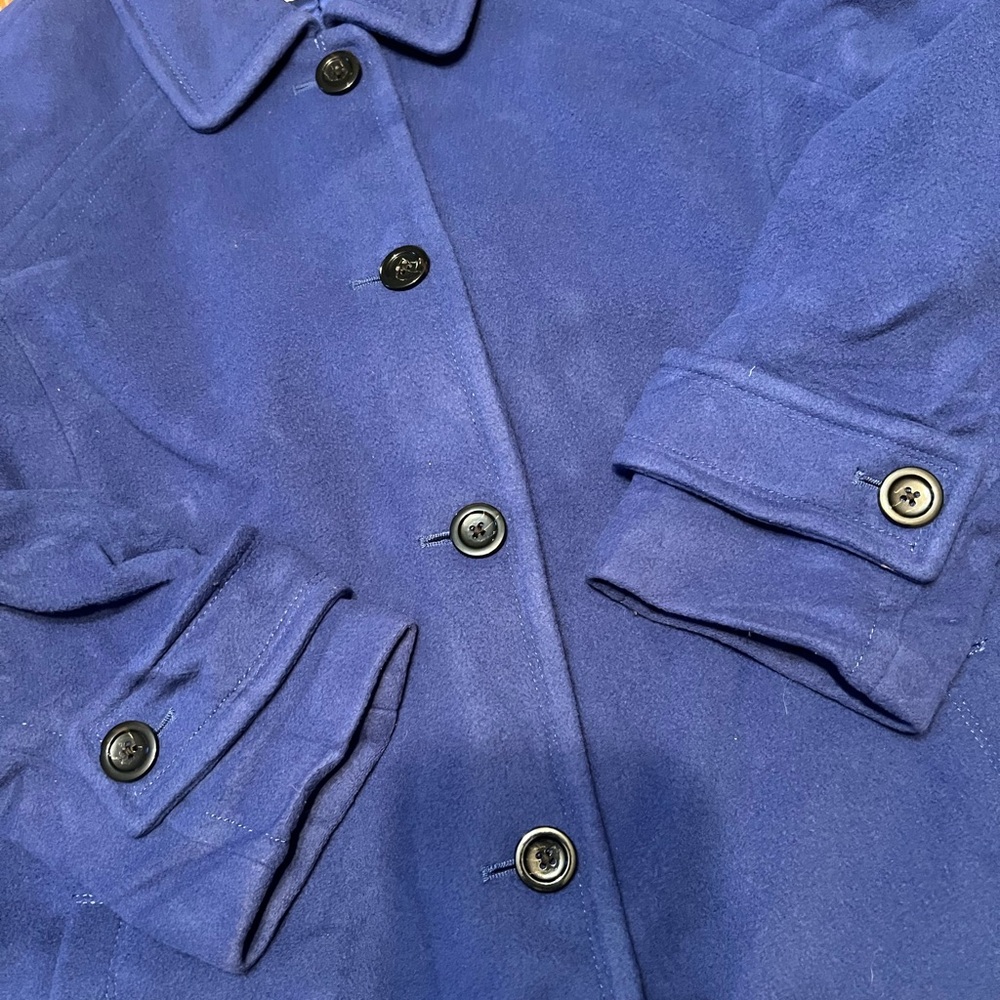 Lands' End Blue Pea Coat with Suede Texture